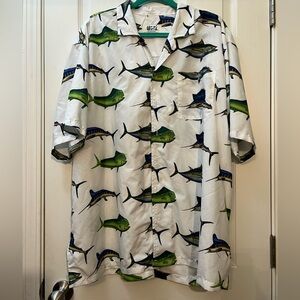 🐠 Men's Uzzi Fish Print Casual Button-Down Shirt size xxl